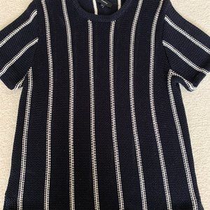Theory short sleeve sweater with white vertical stripes, size M